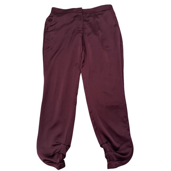 NEW Satin Ankle Trousers Silk Tulip Hem With Pockets Quiet Luxury, Port, size 8 - Picture 1 of 11